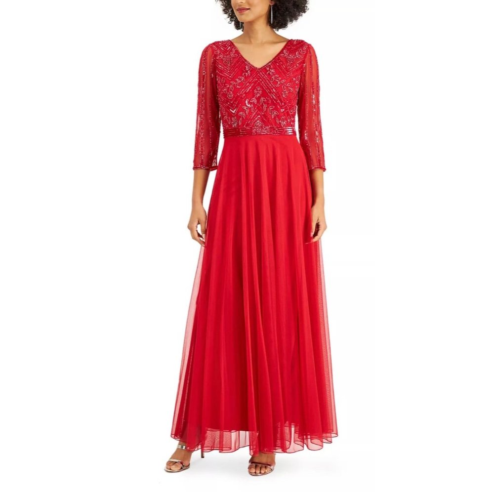 J KARA Embellished V Neck Gown Red Size 8